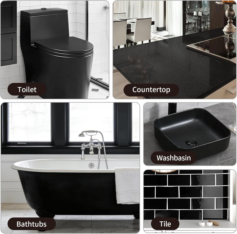 SENVEN Tub Tile Spray Paint Black Gloss, Waterproof Shower Spray Bathtub Tile Paint Refinishing Kit for Metal, Tiles, Ceramic, Porcelain, Fiberglass, Bathroom Walls Bathtubs Sinks Countertops Toilets, 4pack - Image 3
